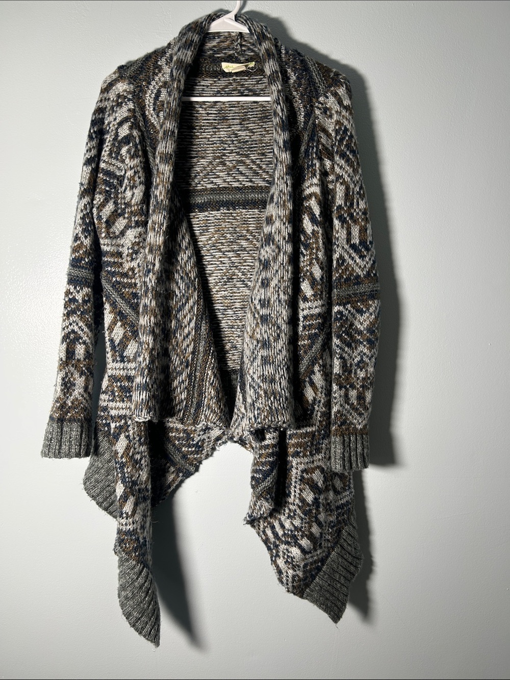Anthropologie Staring at Stars Open-Front Shawl Cardigan in Gray and Brown Multi